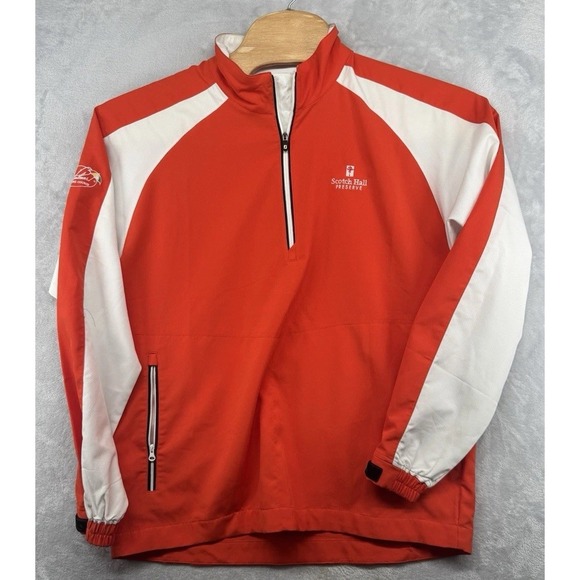 Footjoy Windbreaker LS Orange Golf Wind Jacket Half Zip Scotch Hall Men's M - Picture 1 of 5
